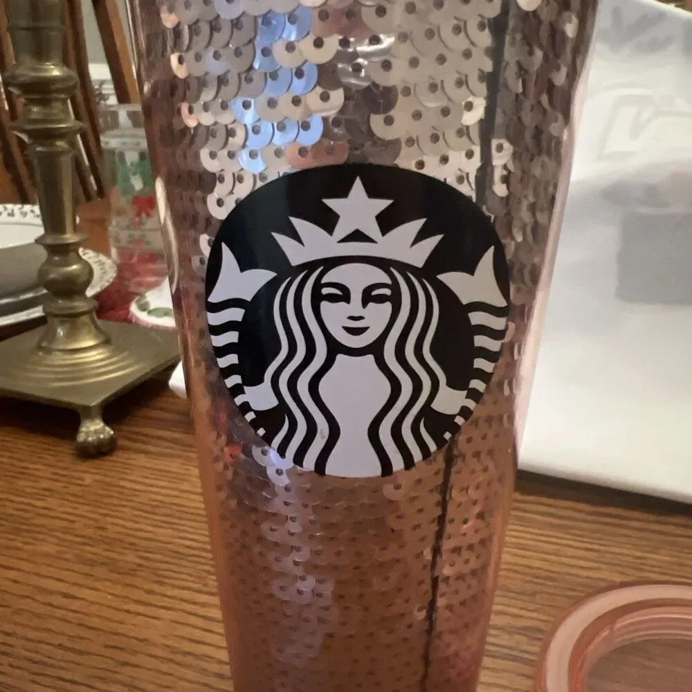 Starbucks 2017 Sequins Pink Rose Cold Cup Tumbler 24 oz *rare*‎ w/out straw
